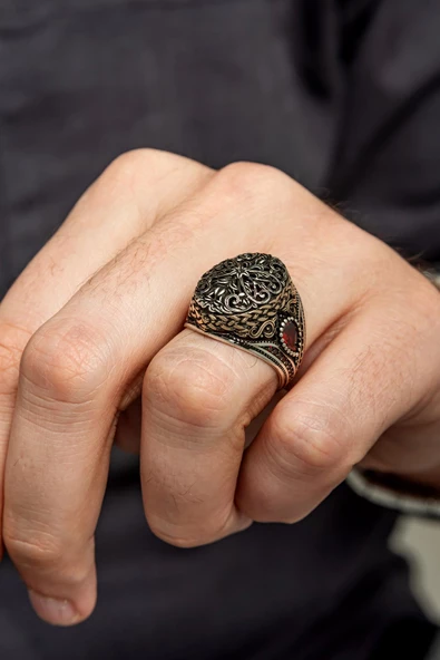 Sarmaşık Desenli 925 Gümüş Erkek Yüzük - Resim 4