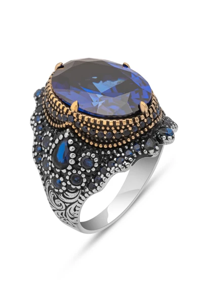 Oval Parlament Taşlı  925 Gümüş Erkek Yüzük - Resim 2