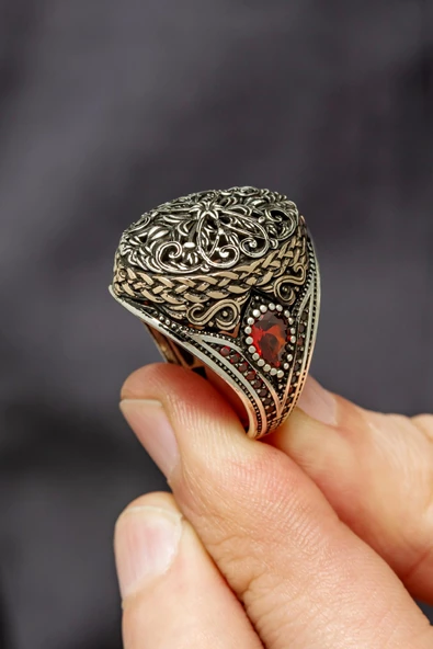 Sarmaşık Desenli 925 Gümüş Erkek Yüzük - Resim 7