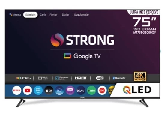 Strong MT75EG8000QF 75" 190 Ekran 4K Ultra HD Dahili Uydu Alıcılı QLED Google TV