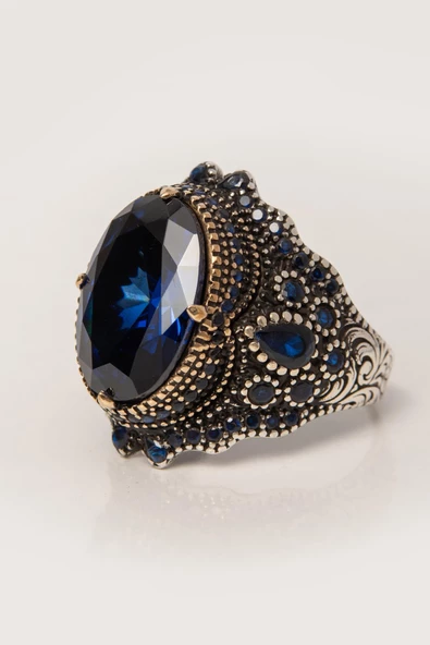 Oval Parlament Taşlı  925 Gümüş Erkek Yüzük - Resim 5