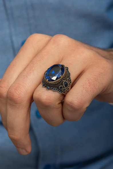 Oval Parlament Taşlı  925 Gümüş Erkek Yüzük ürün görseli