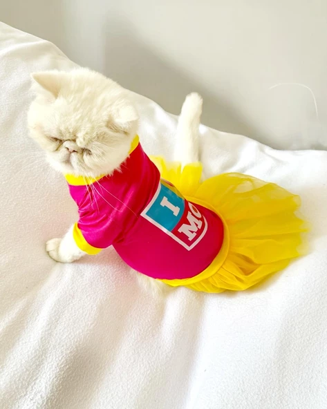 PINK Love Mom Tütülü Kedi Elbisesi, Kıyafeti Tutu - 4