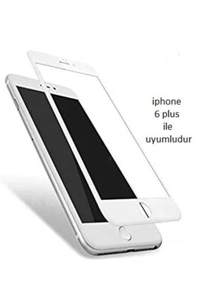 JACQUELYN Iphone 6 Plus Curve Tempered Glass Full Beyaz Cam Ekran Koruyucu