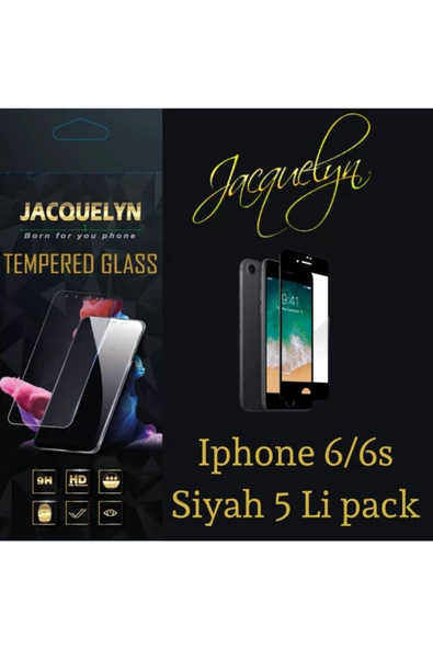 JACQUELYN Iphone 6/6s Uyumlu Siyah Tam Kaplayan Ön Ekran Koruyucu 5'li