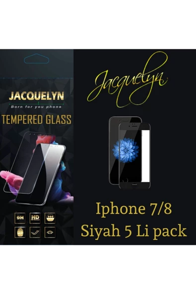 JACQUELYN Iphone 7/8 Siyah 5 Li Pack Tam Kaplayan Ön Ekran Koruyucu