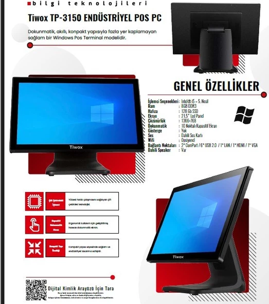 Tiwox TP-3150 İ5 5.Nesil 8GB RAM 128 SSD 21,5'' Endüstriyel Pos PC - 2