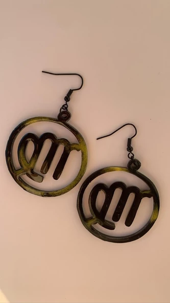 Siyah Sarı Renkli Ebruli Yuvarlak Şekil Başak Burcu Siyah Aksesuarlı Epoksi Küpe El Yapımı Hediyelik - Resim 3