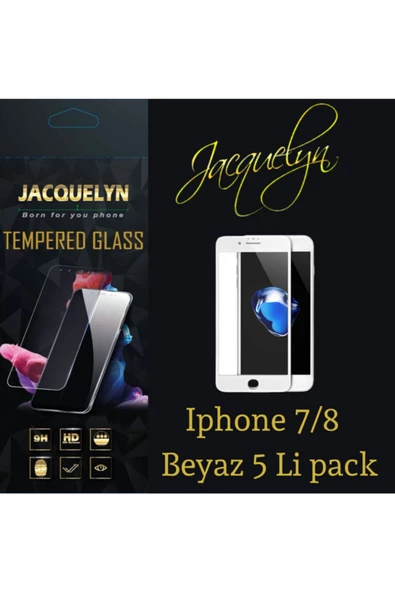 JACQUELYN Iphone 7/8 Plus Beyaz 5 Li Pack Tam Kaplayan Ön Ekran Koruyucu