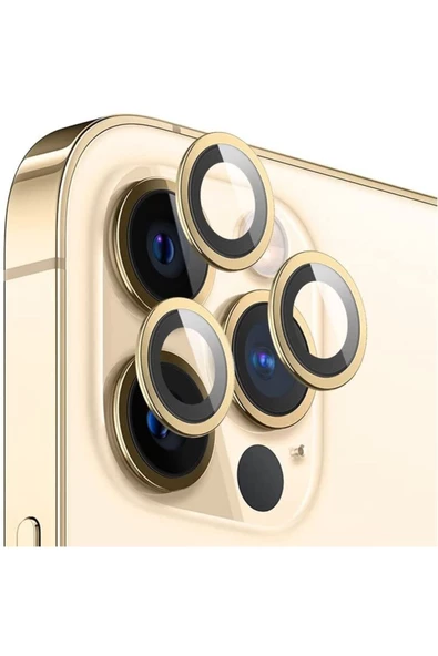 Powerfox Iphone 12 Pro Max Uyumlu Alüminyum Alaşım Tempered Glass Kamera Lens Koruyucu(3'lü Set) Gold