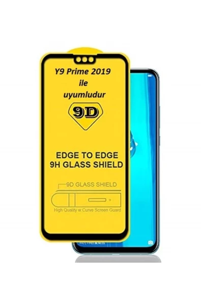 JACQUELYN Huawei Y9 Prime 2019 Curve Tempered Glass Full Siyah Cam Ekran Koruyucu