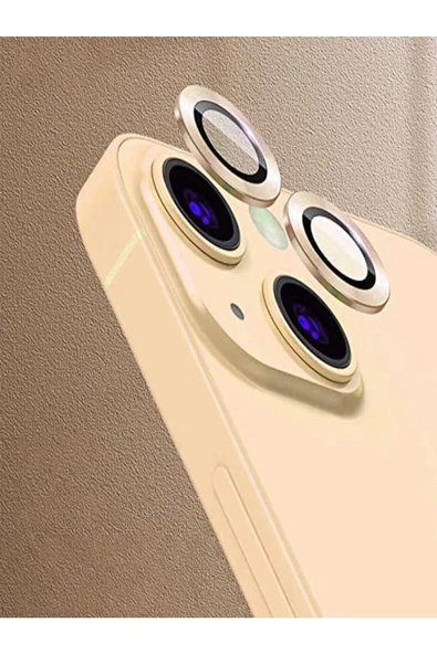 Powerfox Iphone 13/13 Mini Uyumlu Alüminyum Alaşım Tempered Glass Kamera Lens Koruyucu(2'li Set) Gold