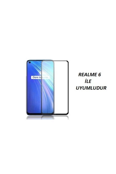 JACQUELYN Oppo Realmi 6 Curve Tempered Glass Full Siyah Cam Ekran Koruyucu