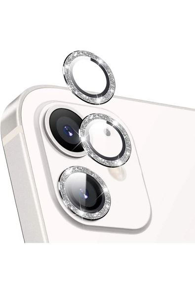 Powerfox For Apple Iphone 11/12/12 Mini Işıltılı Sim Kamera Lens Koruyucu(2'Lİ SET) Gümüş