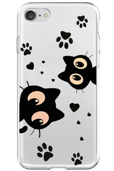 Powerfox Iphone 7 8 Se 2020 Uyumlu " Kediler Ve Patiler " Şeffaf Telefon Kılıfı