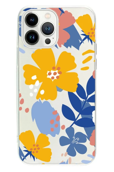 Powerfox Iphone 14 Pro Max Uyumlu Çiçek Desen 2 Şeffaf Telefon Kılıfı