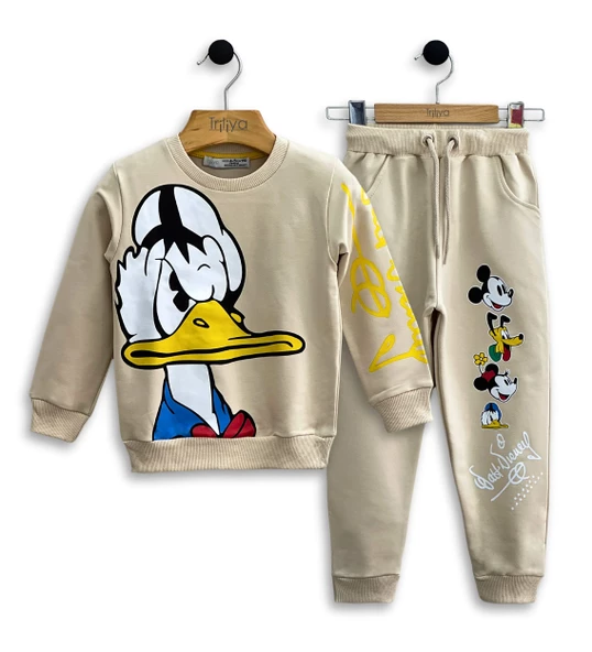 Çocuk Eşofman Takımı-Disney Baskılı 3-9 Yaş Bisiklet Yaka Cepli Mevsimlik Lüks ve Ekonomik - 4