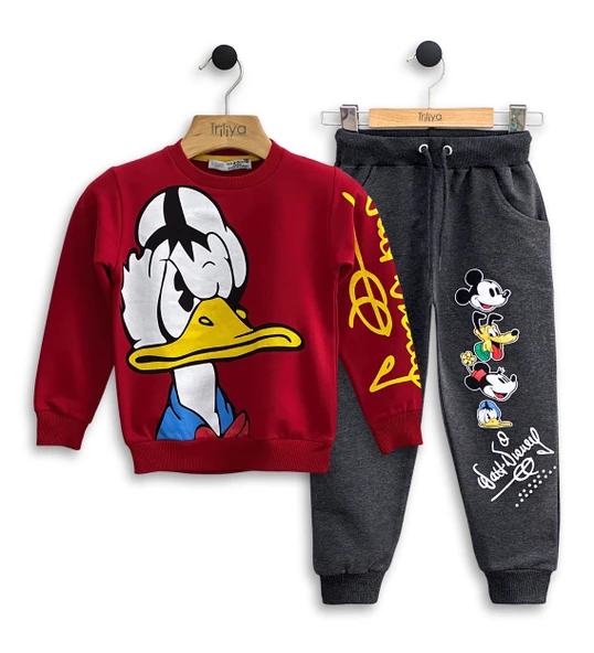 Çocuk Eşofman Takımı-Disney Baskılı 3-9 Yaş Bisiklet Yaka Cepli Mevsimlik Lüks ve Ekonomik - 3