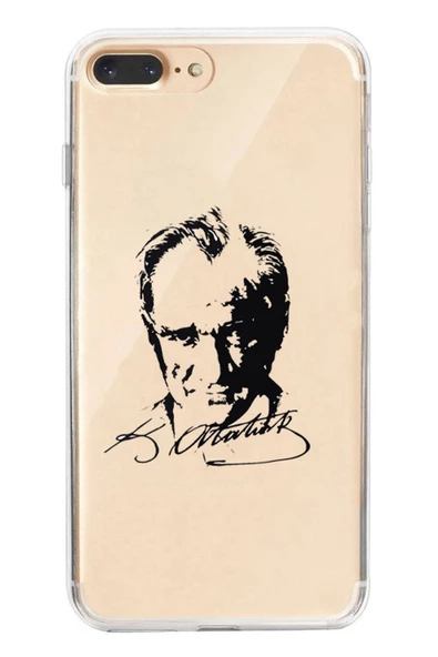 Powerfox Iphone 7/8 Plus Uyumlu " Atatürk Çizimli " Şeffaf Telefon Kılıfı - 1