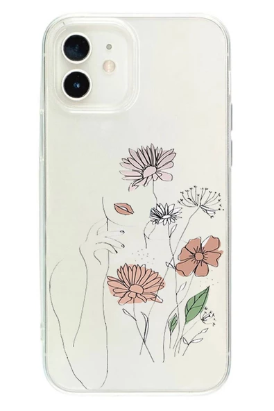 Powerfox Iphone 11 Uyumlu Çiçekler 1 Şeffaf Telefon Kılıfı