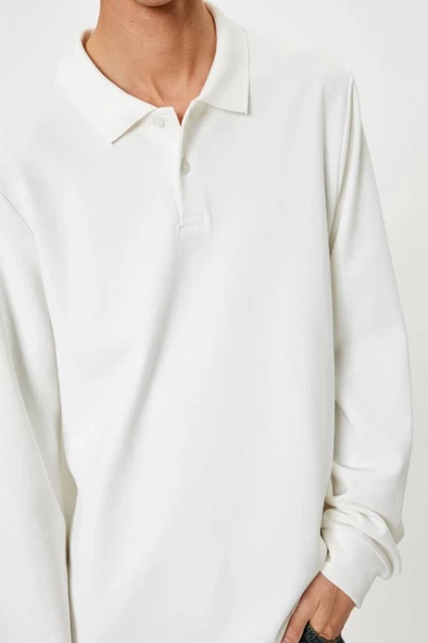 Koton Polo Yaka Sweatshirt Düğmeli Pamuklu - 5