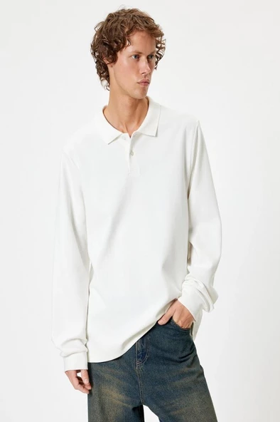 Koton Polo Yaka Sweatshirt Düğmeli Pamuklu - 3