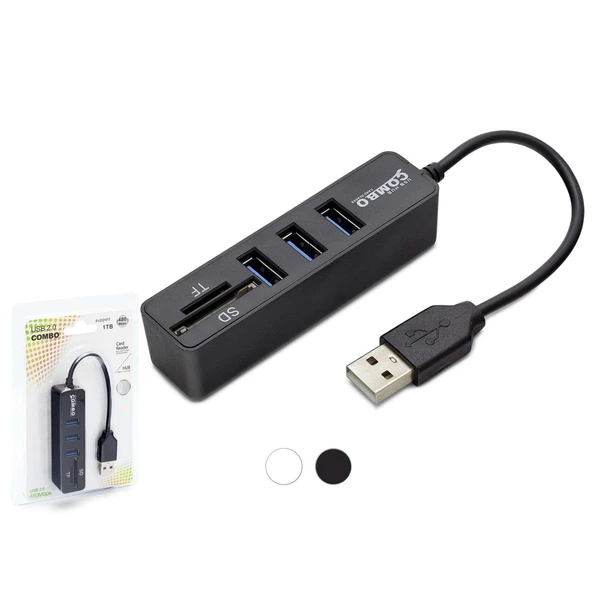 Hadron HDX7009 USB-A 2.0 - 3xUSB 2.0 Hub + SD/TF Kart Okuyuculu USB Çoklayıcı - Siyah