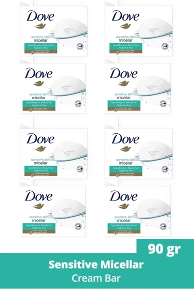 Dove Beauty Cream Bar Micellar Hassas Ciltler Için Nemlendirici Etkili 90 G 8 Adet