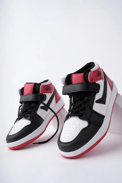 Uzun Bilekli Unisex Beyaz Kırmızı Çocuk Spor Sneaker Ayakkabı - 2