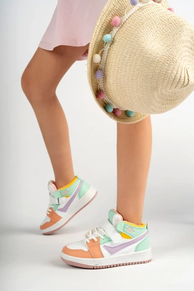 Uzun Bilekli Kız Çocuk Beyaz Yeşil Çocuk Spor Sneaker Ayakkabı - 3