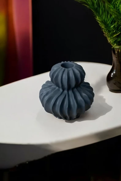 H&M Muadili Dalgalı Şamdan Dekoratif Mumluk | 10 cm |  Gri - 2