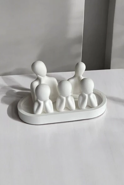 Beşli Aile Dekoratif Obje Biblo (8 cm-7 cm-6 cm)  Beyaz-Tabaklı - 2