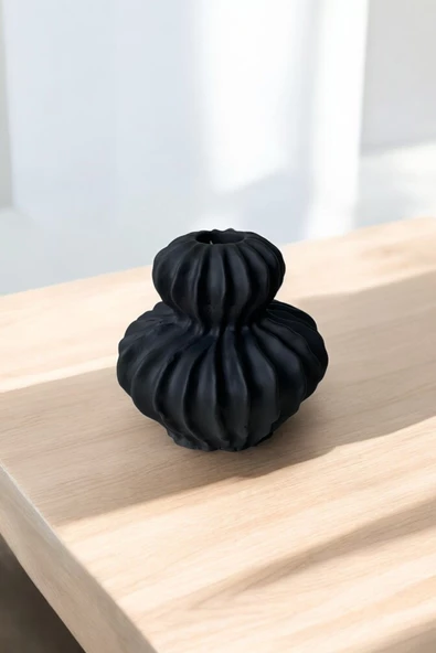 H&M Muadili Dalgalı Şamdan Dekoratif Mumluk | 10 cm |  Siyah - 2