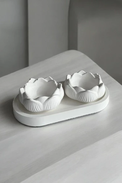 2'li Lotus Çiçeği Dekoratif Tabak & Kase + Oval Tabak - 2