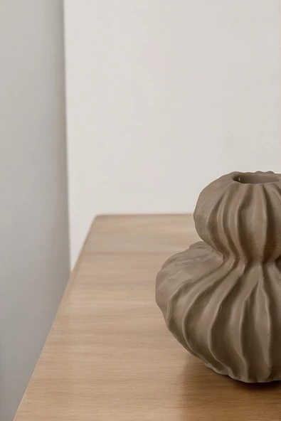 H&M Muadili Dalgalı Şamdan Dekoratif Mumluk | 10 cm |  Çakıltaşı - 3