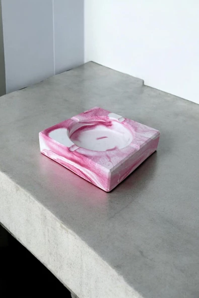 Mermer Desenli Kare Dekoratif Küllük Kül Tablası  Pembe - 2