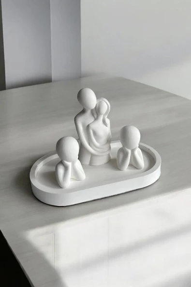 Sarılan Aile Dekoratif Obje Biblo (11 cm-6 cm)  Beyaz-Tabaklı - 2