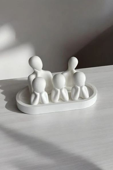 Beşli Aile Dekoratif Obje Biblo (8 cm-7 cm-6 cm)  Beyaz-Tabaklı