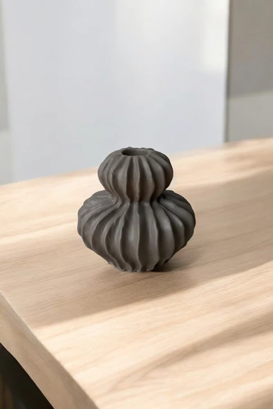 H&M Muadili Dalgalı Şamdan Dekoratif Mumluk | 10 cm |  Vizon - 2