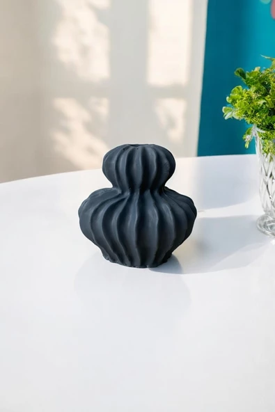 H&M Muadili Dalgalı Şamdan Dekoratif Mumluk | 10 cm |  Gri - 3