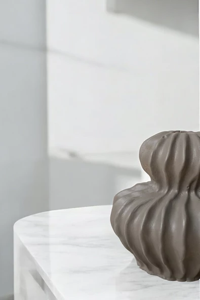 H&M Muadili Dalgalı Şamdan Dekoratif Mumluk | 10 cm |  Vizon - 3