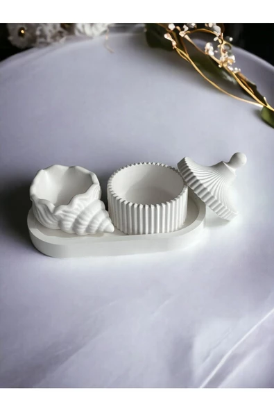 Fiji Mumluk, Dekoratif Kase + Oval Tabak Beyaz-2 - 3