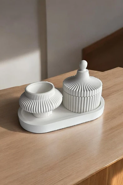 Fiji Mumluk, Dekoratif Kase + Oval Tabak  Beyaz - 1