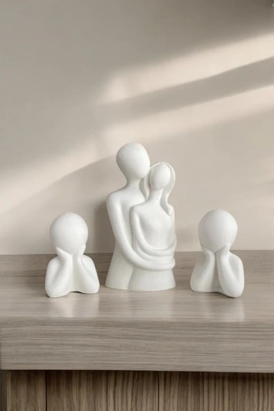 Sarılan Aile Dekoratif Obje Biblo (11 cm-6 cm)  Beyaz