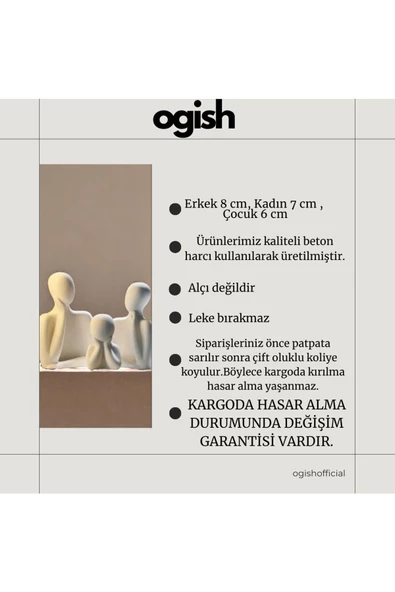 Dörtlü Aile Dekoratif Obje Biblo (8 cm-7 cm-6 cm)  Beyaz - 2