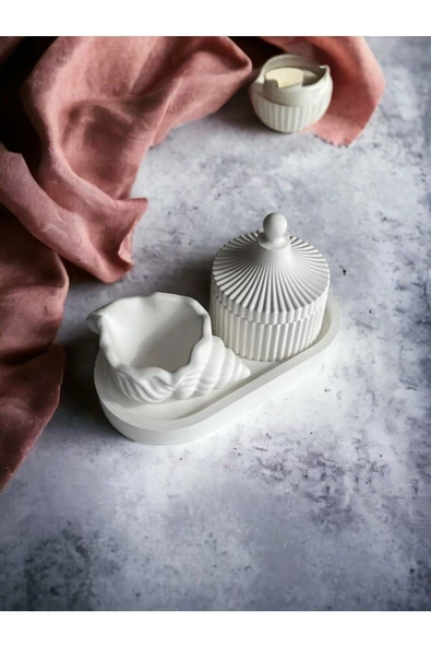 Fiji Mumluk, Dekoratif Kase + Oval Tabak Beyaz-2 - 4