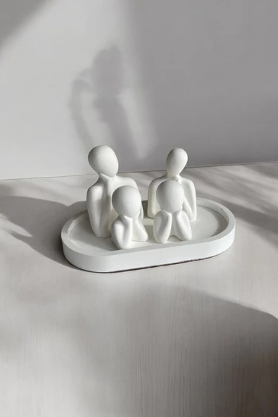 Dörtlü Aile Dekoratif Obje Biblo (8 cm-7 cm-6 cm)  Beyaz-Tabaklı - 2