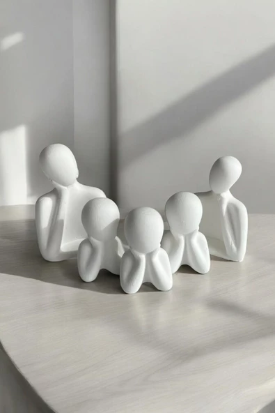 Beşli Aile Dekoratif Obje Biblo (8 cm-7 cm-6 cm)  Beyaz - 2