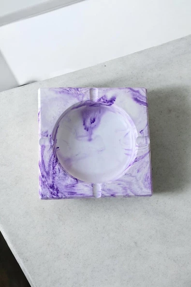 Mermer Desenli Kare Dekoratif Küllük Kül Tablası Mor - 2