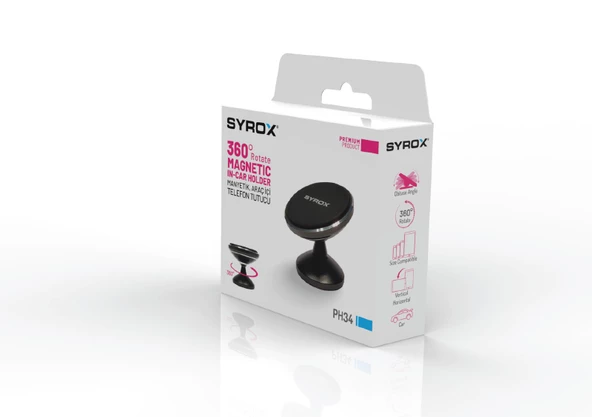 Syrox PH34 Mıknatıslı Araç İçi Telefon Tutucu - Siyah - Resim 2